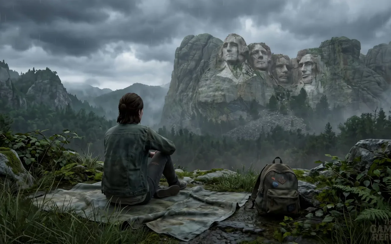 The Last of Us: Ellie Overlooking Mount Rushmore Ruins live wallpaper preview