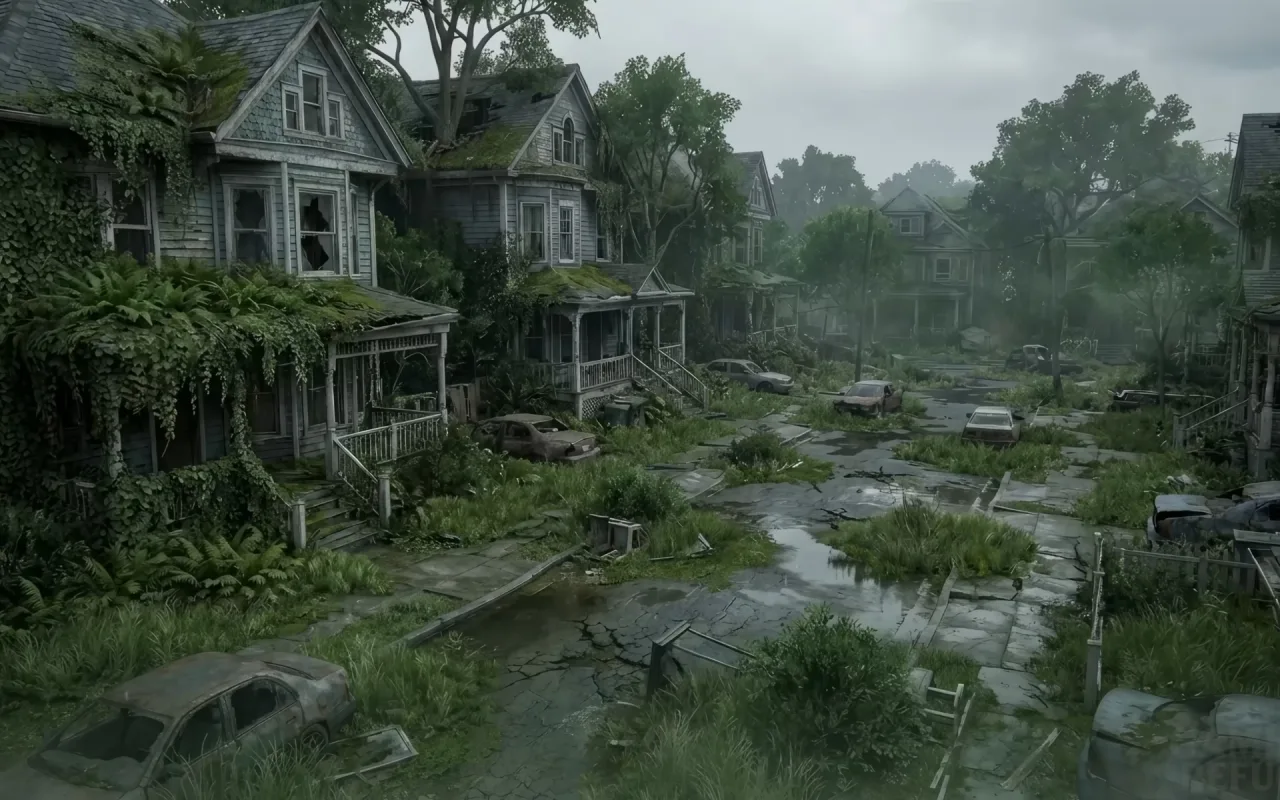 The Last of Us: Suburbs in Rainy Apocalypse live wallpaper preview