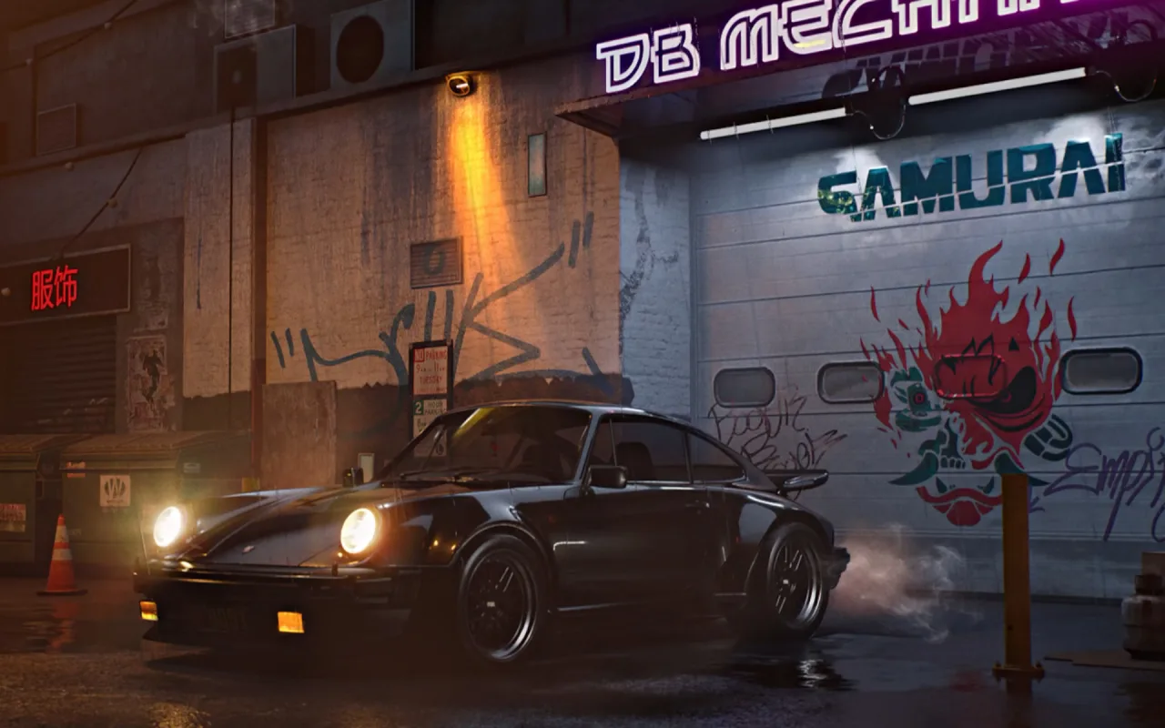 Porsche 911 Cyberpunk 2077 live wallpaper preview