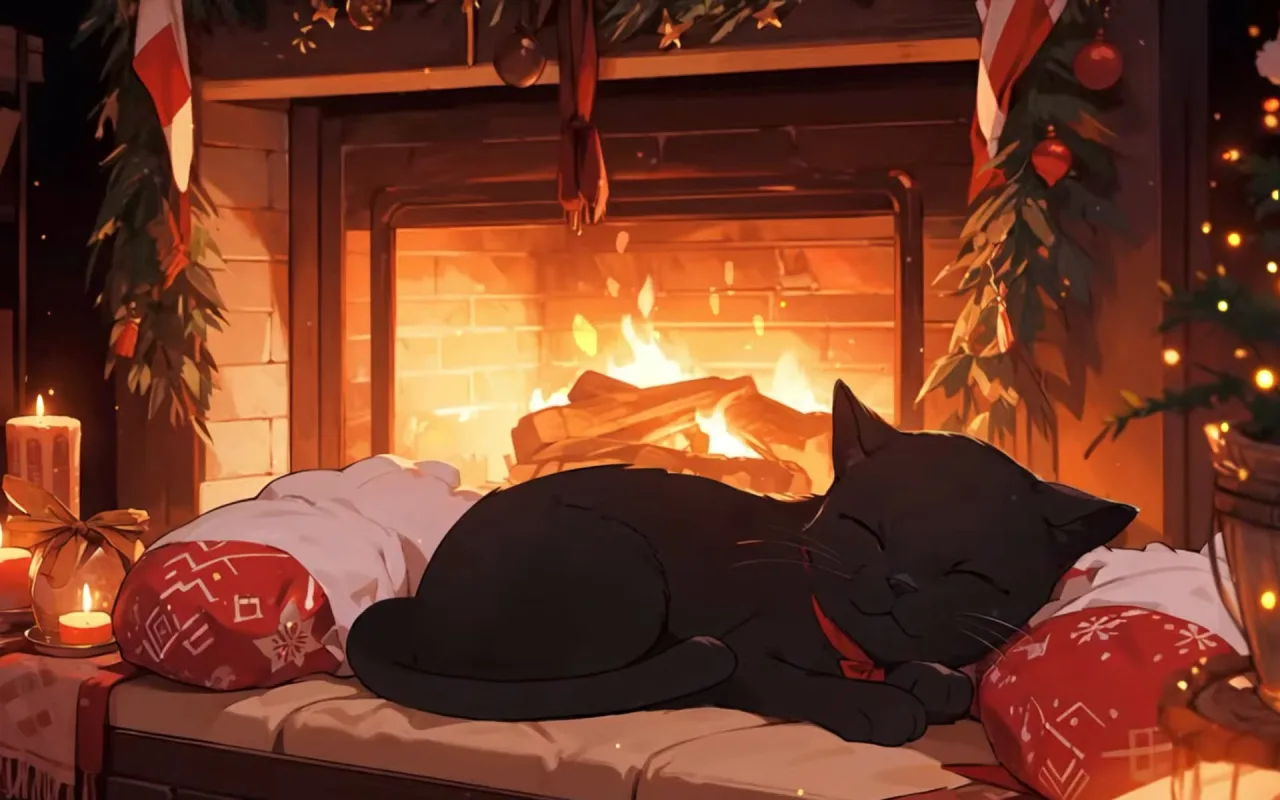 Sleepy Cat and Silent Night live wallpaper preview