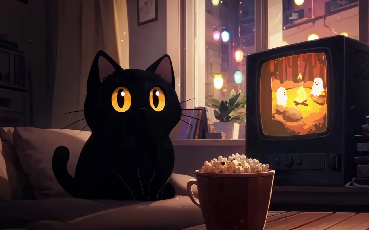 Movie Night with Cat live wallpaper preview