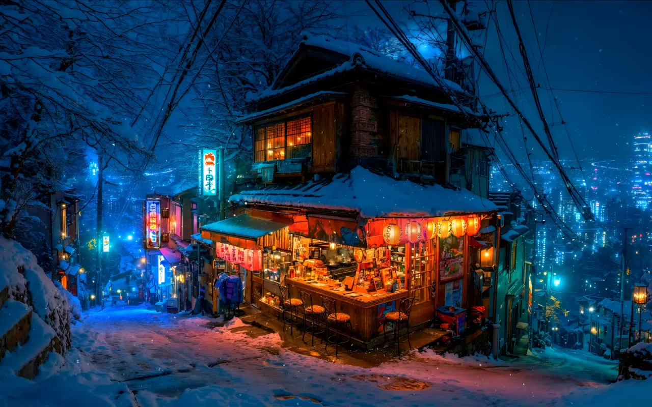 Snowy Night Lofi City live wallpaper preview