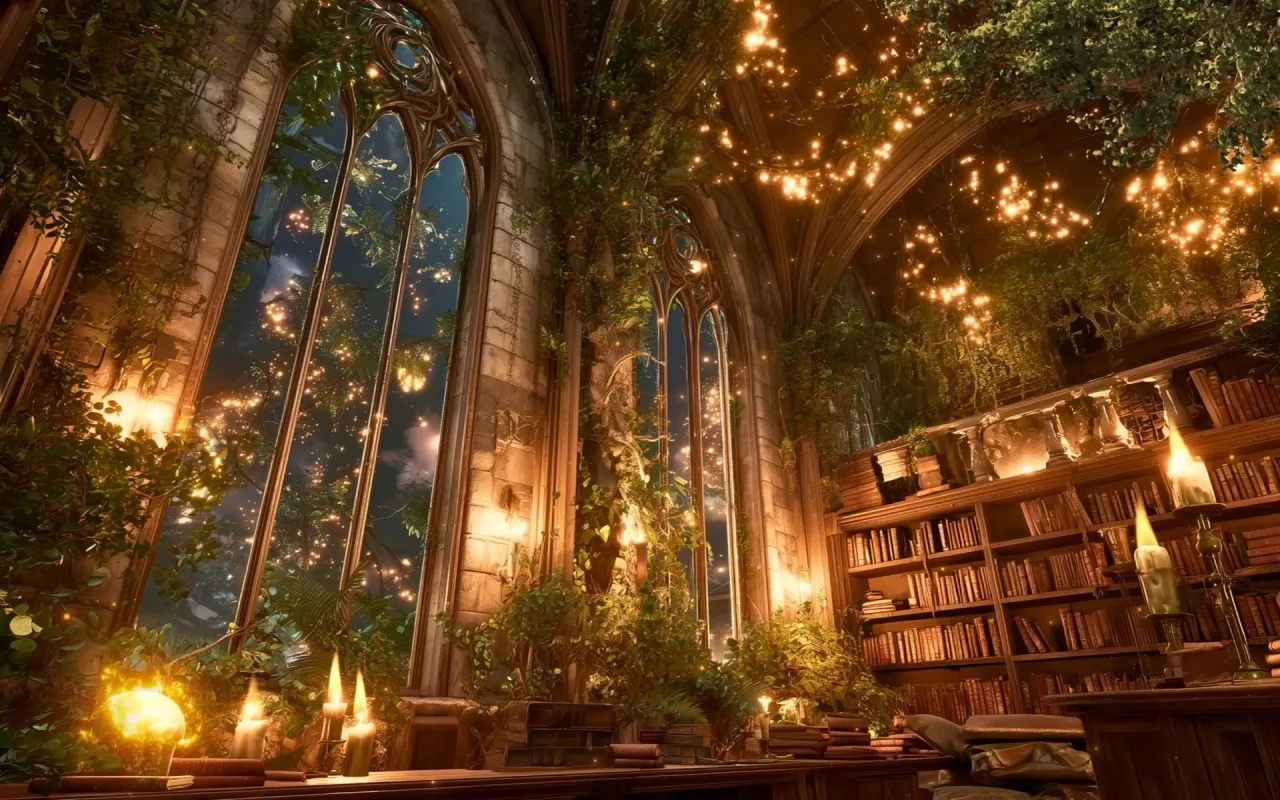 Cozy Magical Library live wallpaper preview