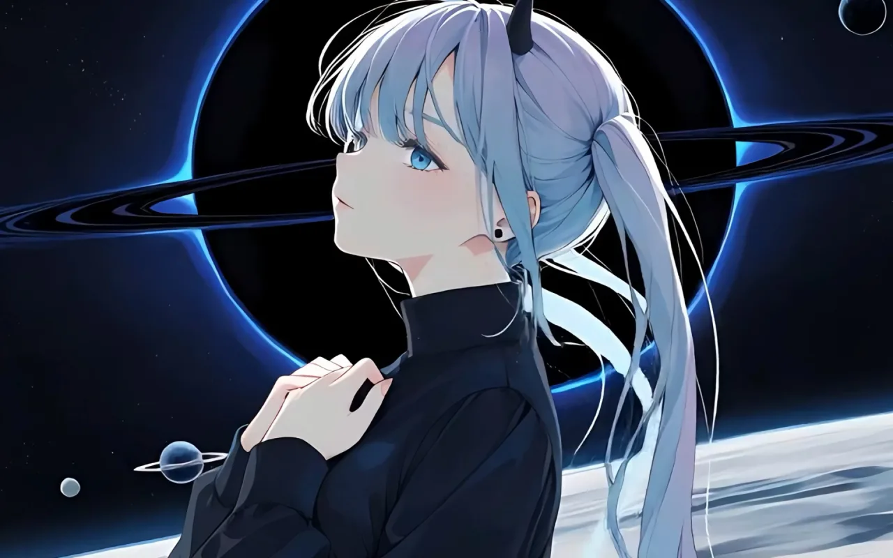 Miku dark black hole space live wallpaper preview