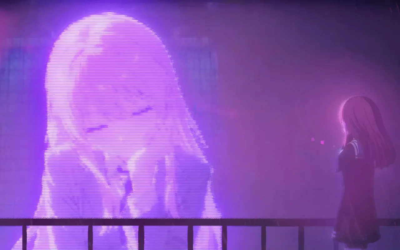 Anime Girl Hologram in the Rain live wallpaper preview