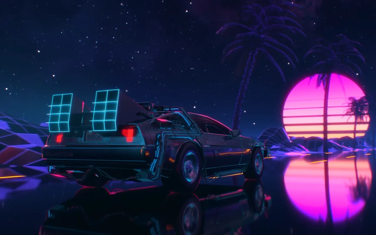 Synthwave DeLorean live wallpaper preview