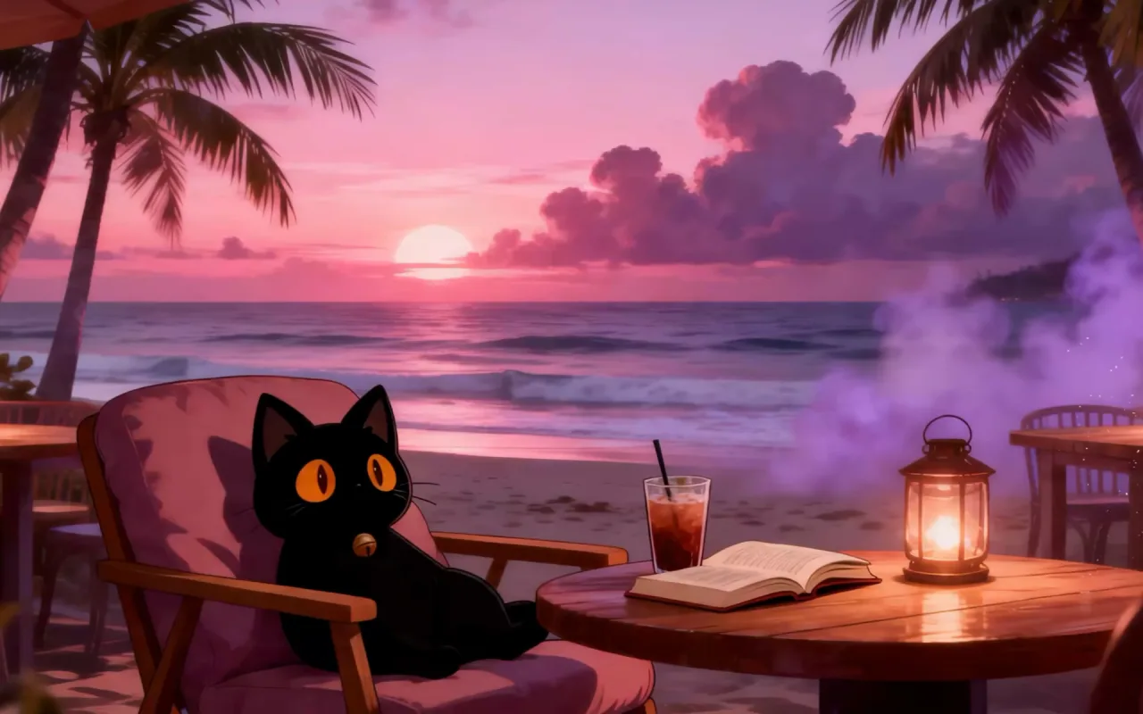 Kitty: Summer Beach Sunset live wallpaper preview