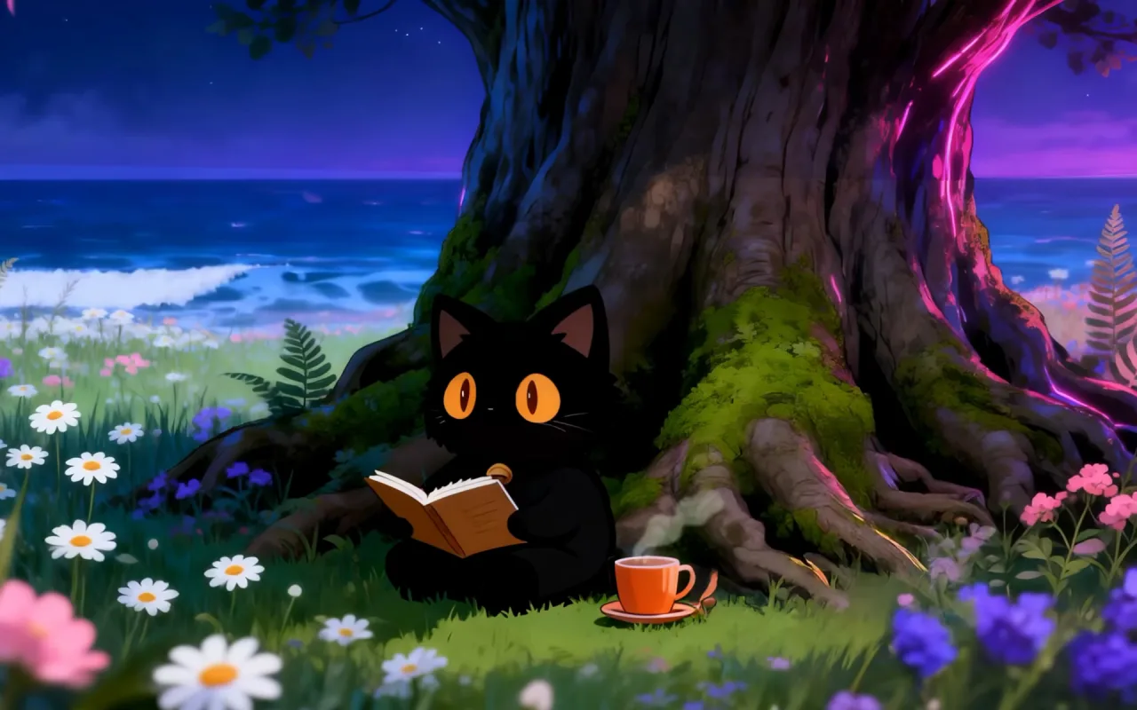 Kitty: Cozy Ocean Garden live wallpaper preview