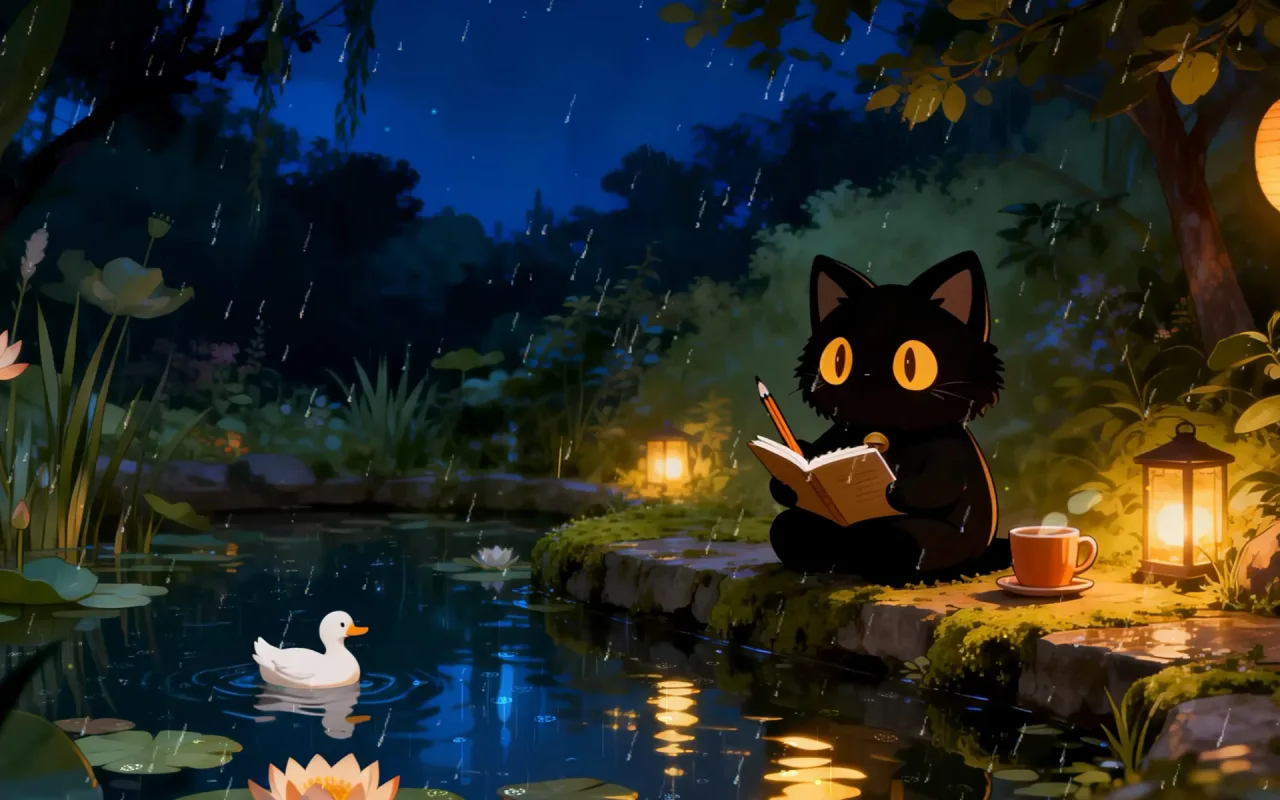 Rainy Night With Cat and Duck live wallpaper preview