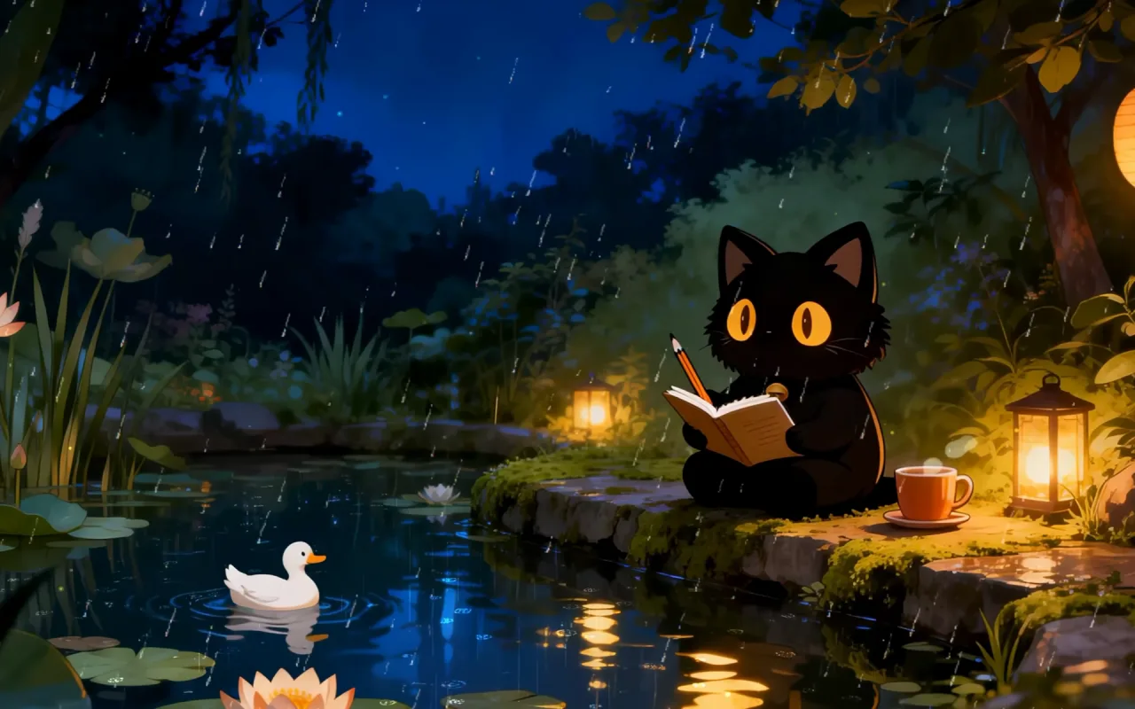 Rainy Night With Cat and Duck live wallpaper preview