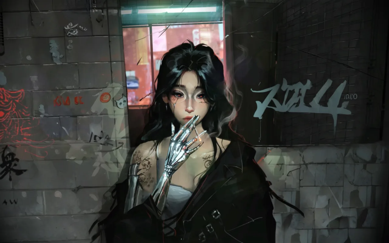 Futuristic Smoking Girl live wallpaper preview