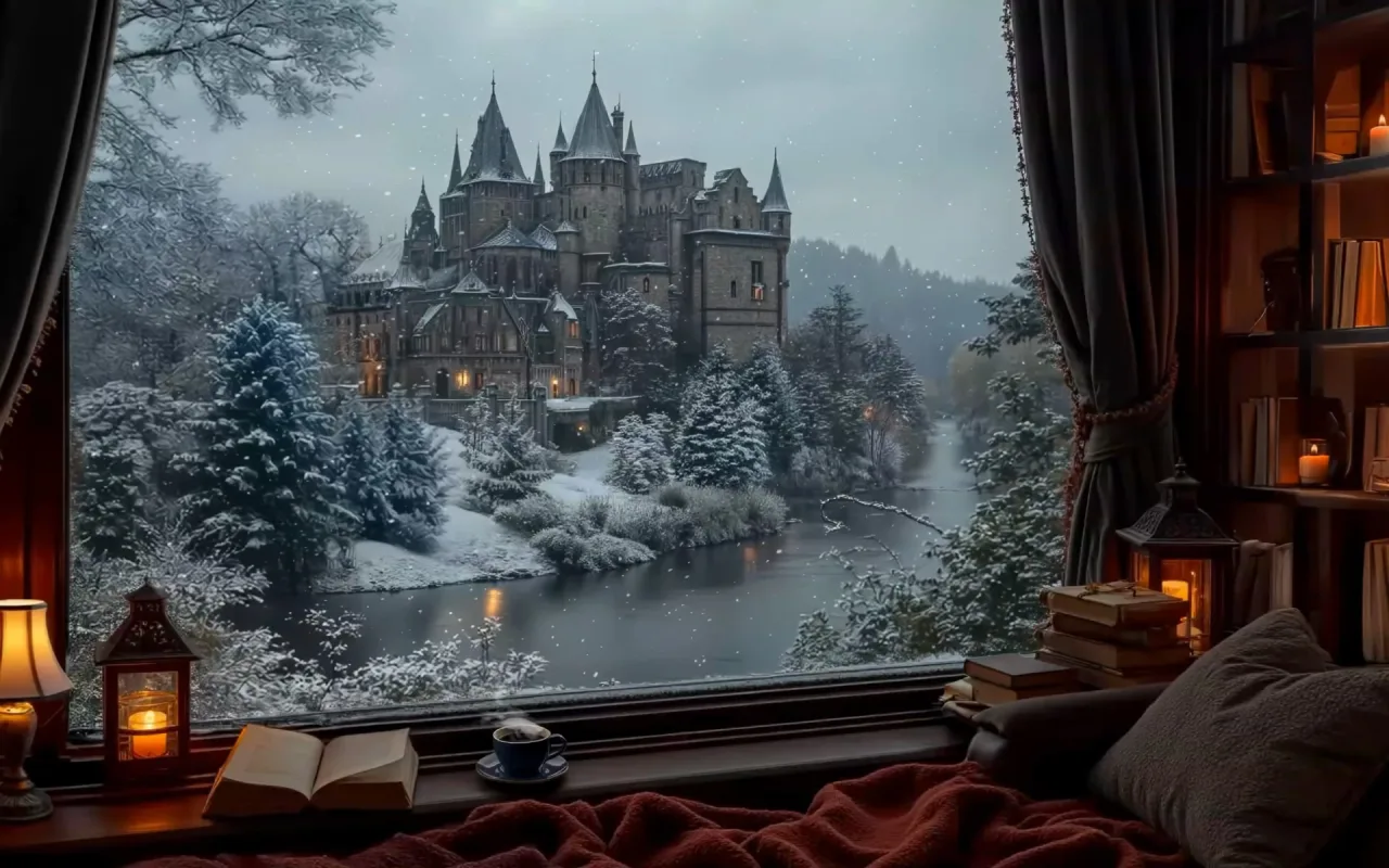 Gothic Castle Across the Frozen River live wallpaper preview