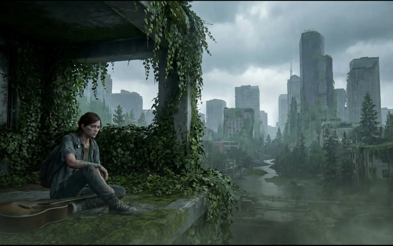 The Last Of Us: Flooded Seattle Overlook with Ellie live wallpaper preview