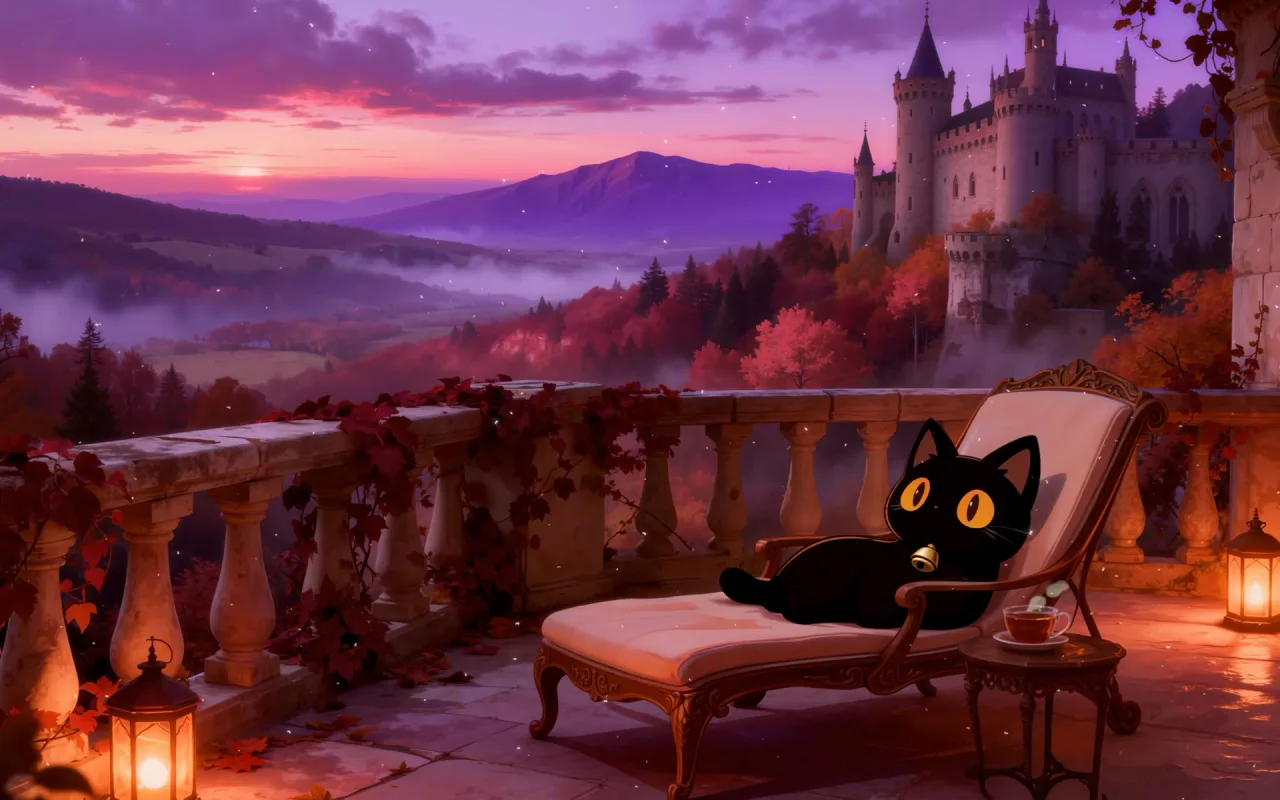 Kitty: Dreamy Castle Balcony live wallpaper preview