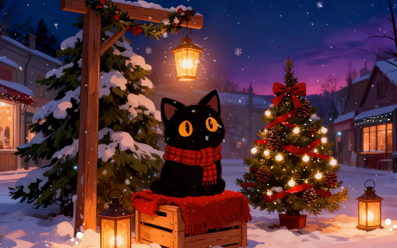 Snowy Winter Cat live wallpaper preview