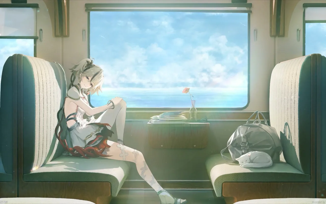 Camellya on a Train with Cat live wallpaper preview