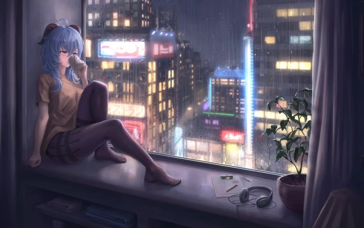 Ganyu Rainy Night live wallpaper preview