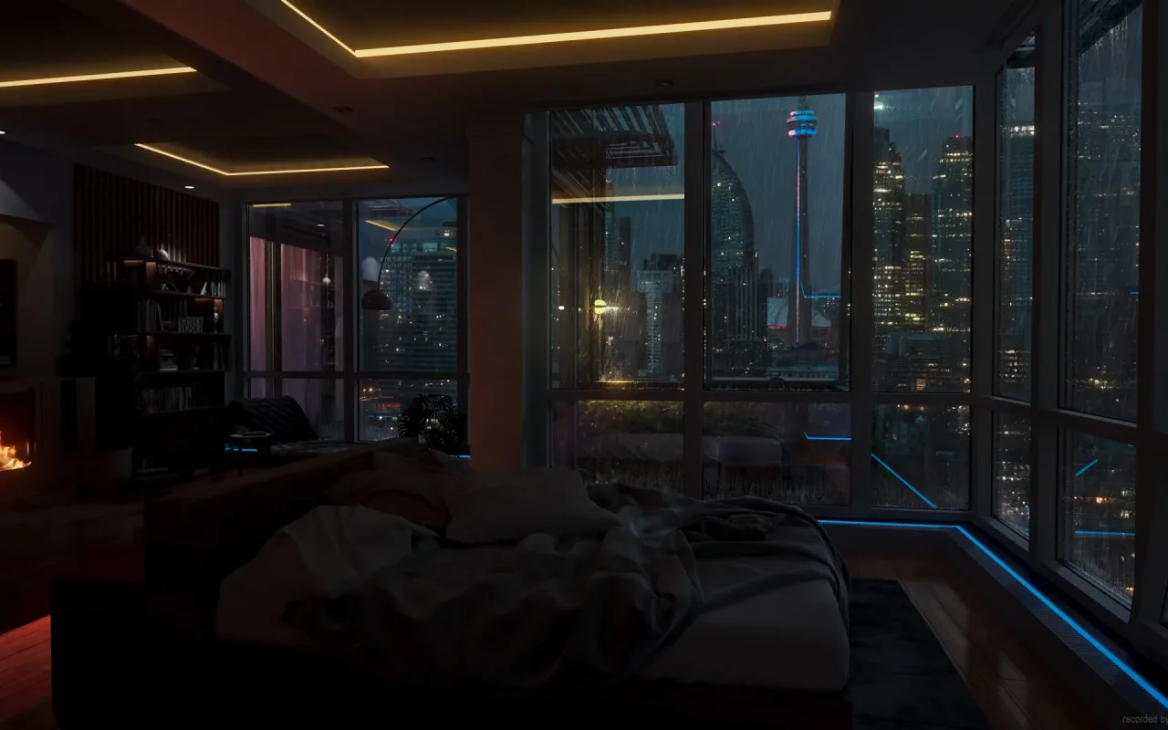 Cozy Bedroom Rainy City live wallpaper preview