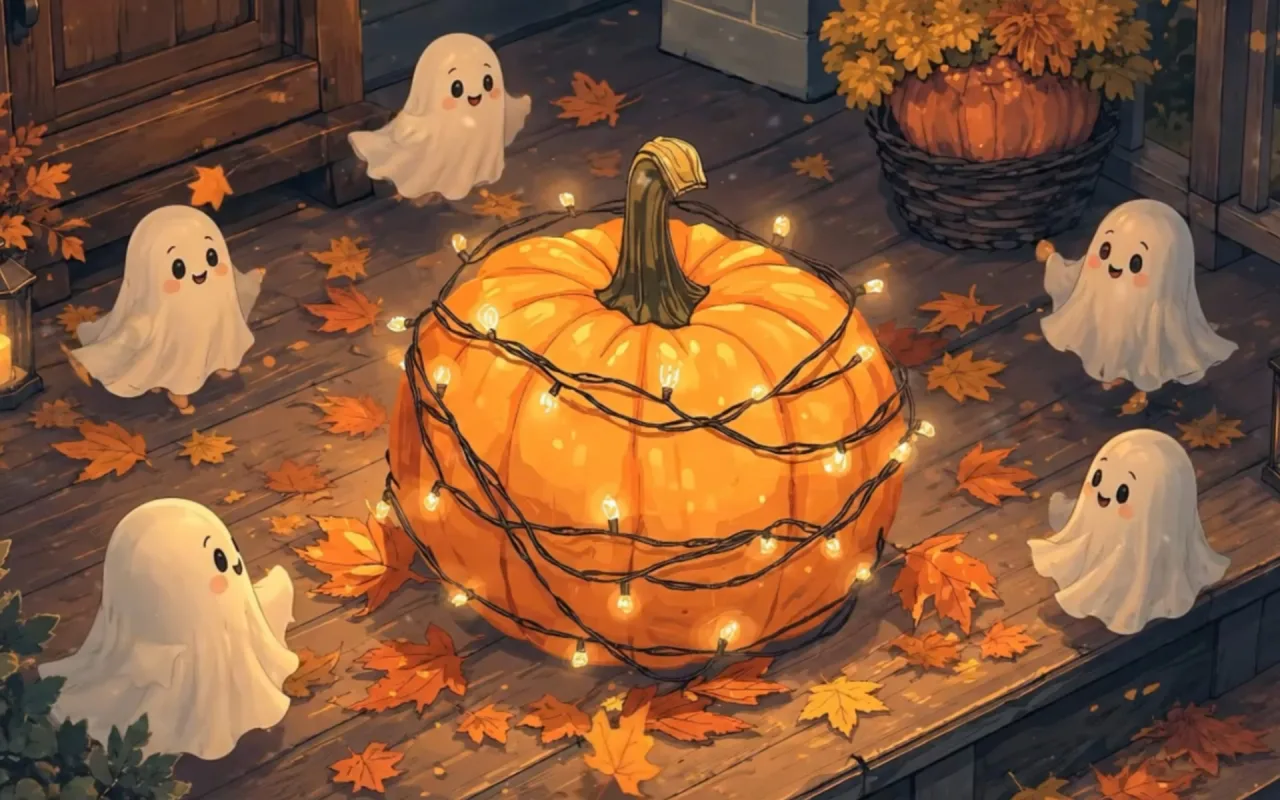 Ghosts Around a Glowing Pumpkin live wallpaper preview