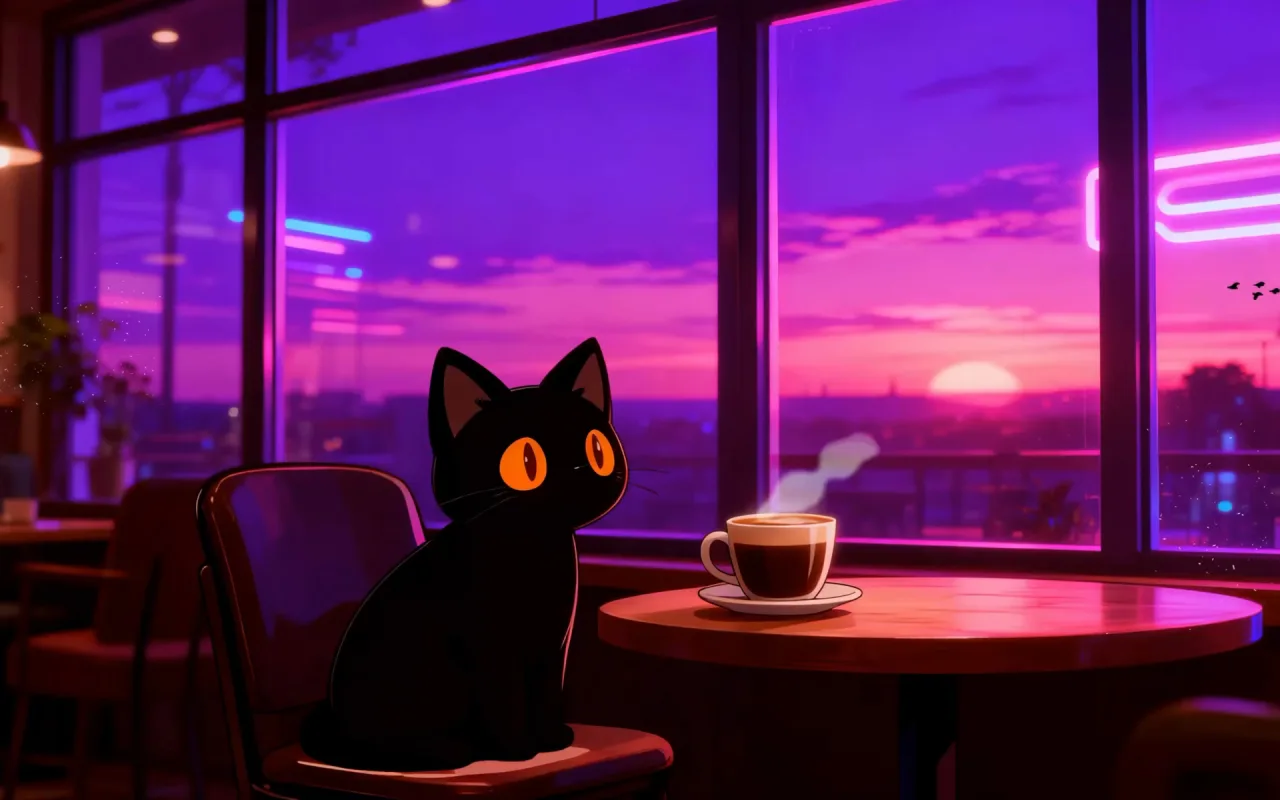 Kitty: Cozy Coffee Lounge live wallpaper preview