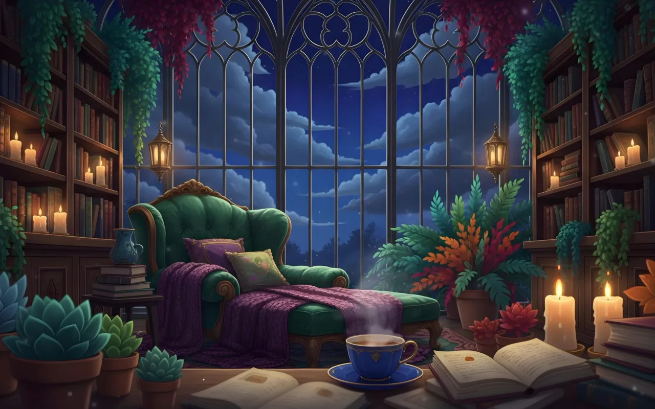 The Overgrown Greenhouse Library live wallpaper preview