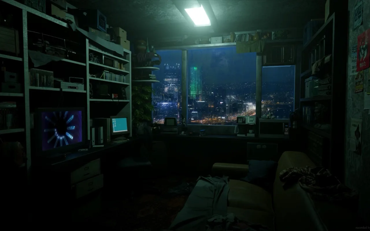 2000s Hacker Rainy Apartment live wallpaper preview