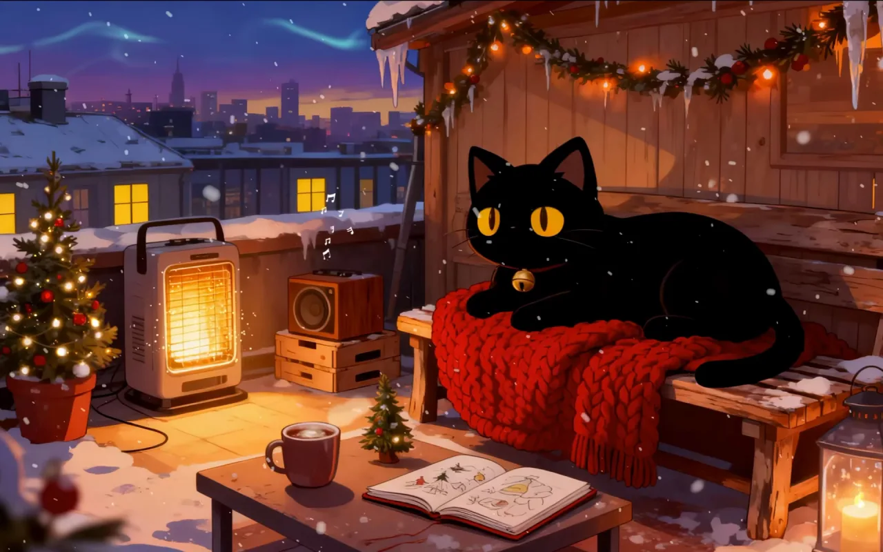 Cozy Rooftop Kitty live wallpaper preview