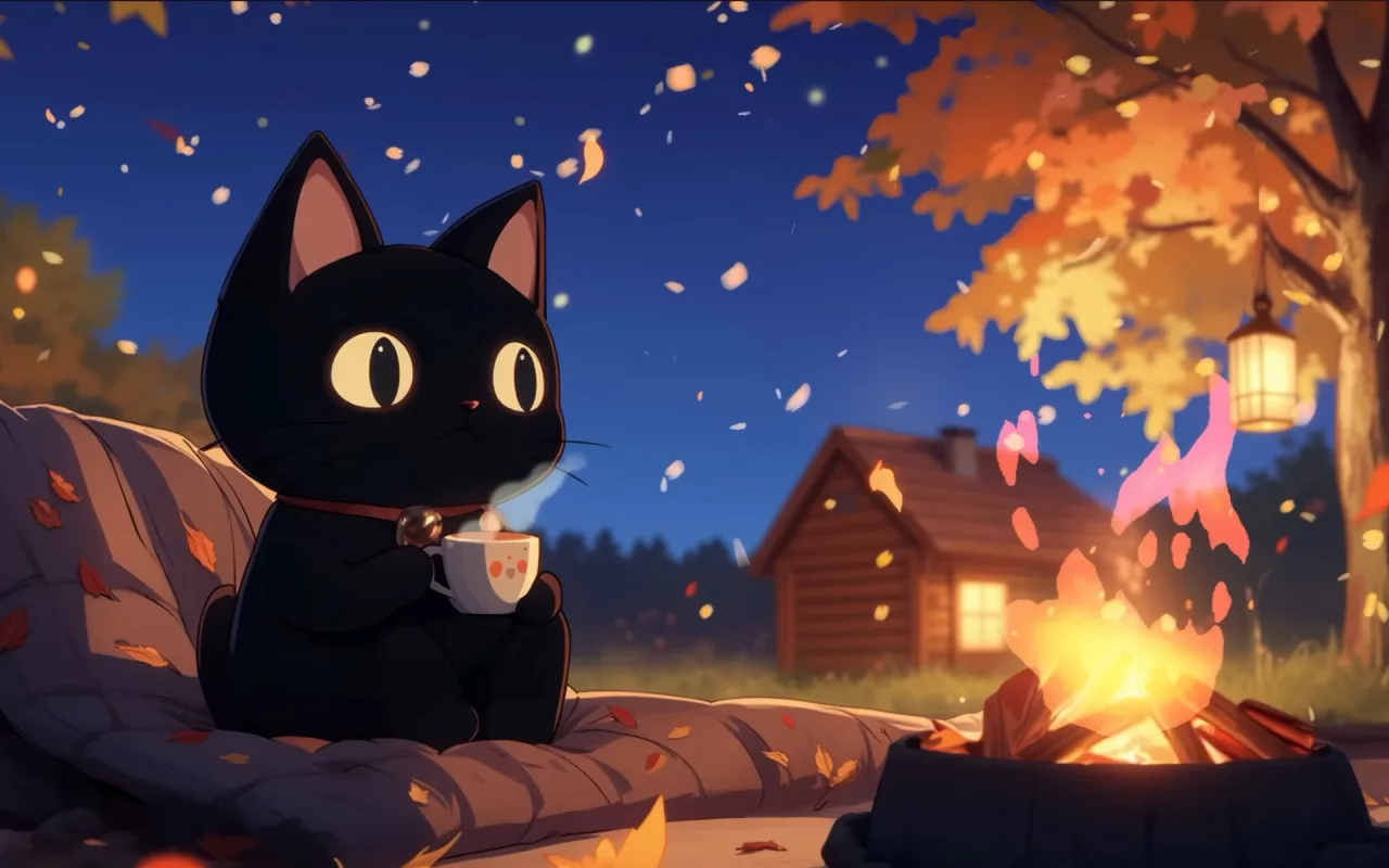 Kitty campfire live wallpaper preview