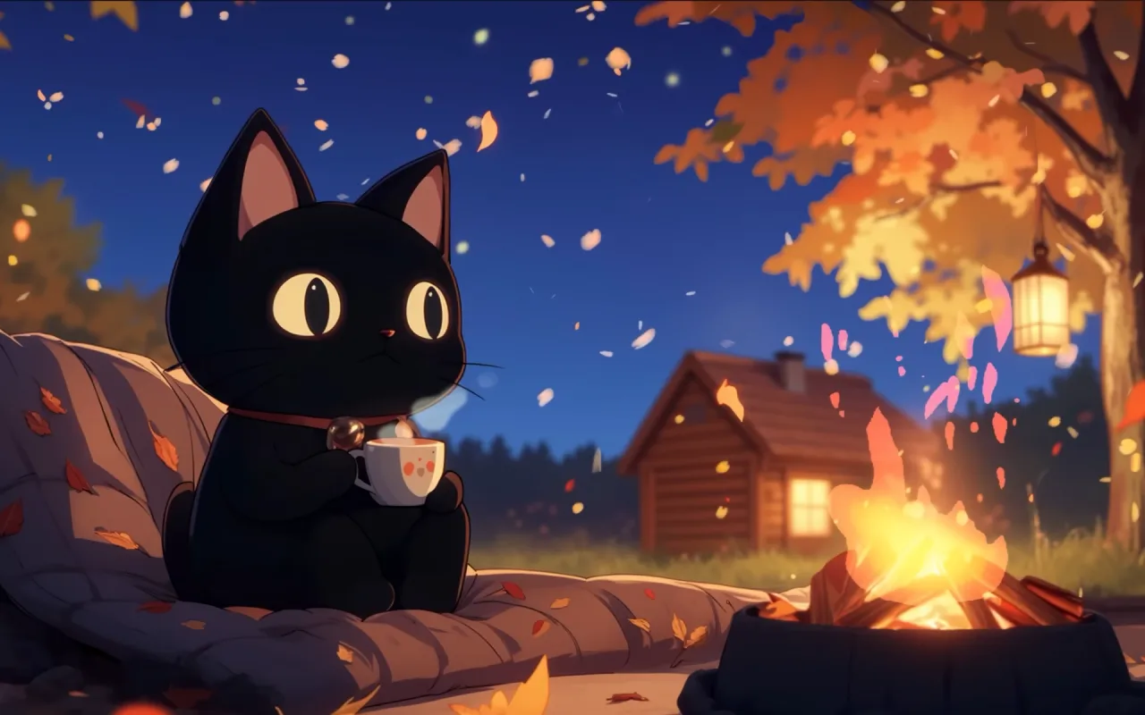 Kitty campfire live wallpaper preview
