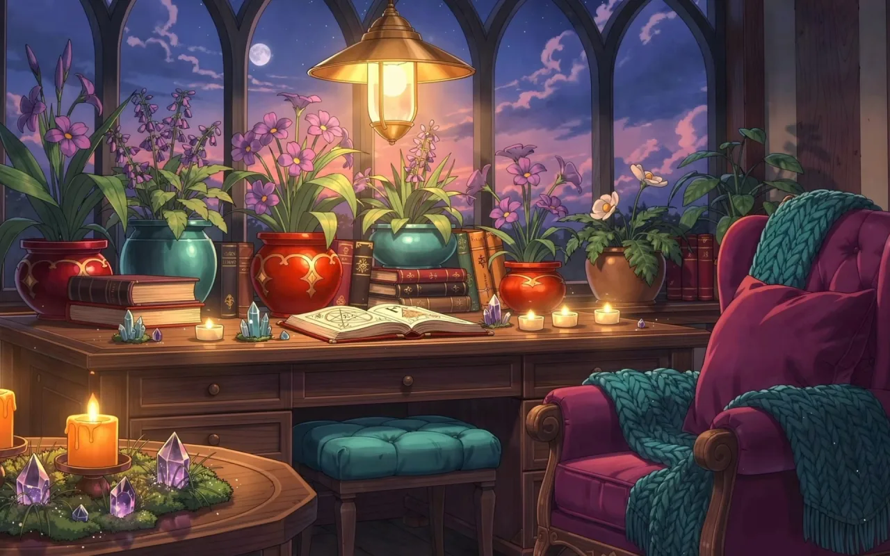 Candlelit Evening at the Herbalist's Desk live wallpaper preview