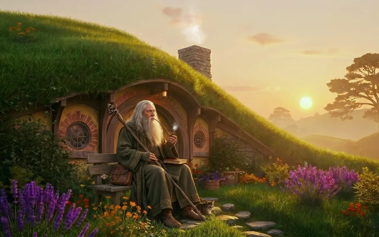 Golden Hour at the Hobbit Hole live wallpaper preview