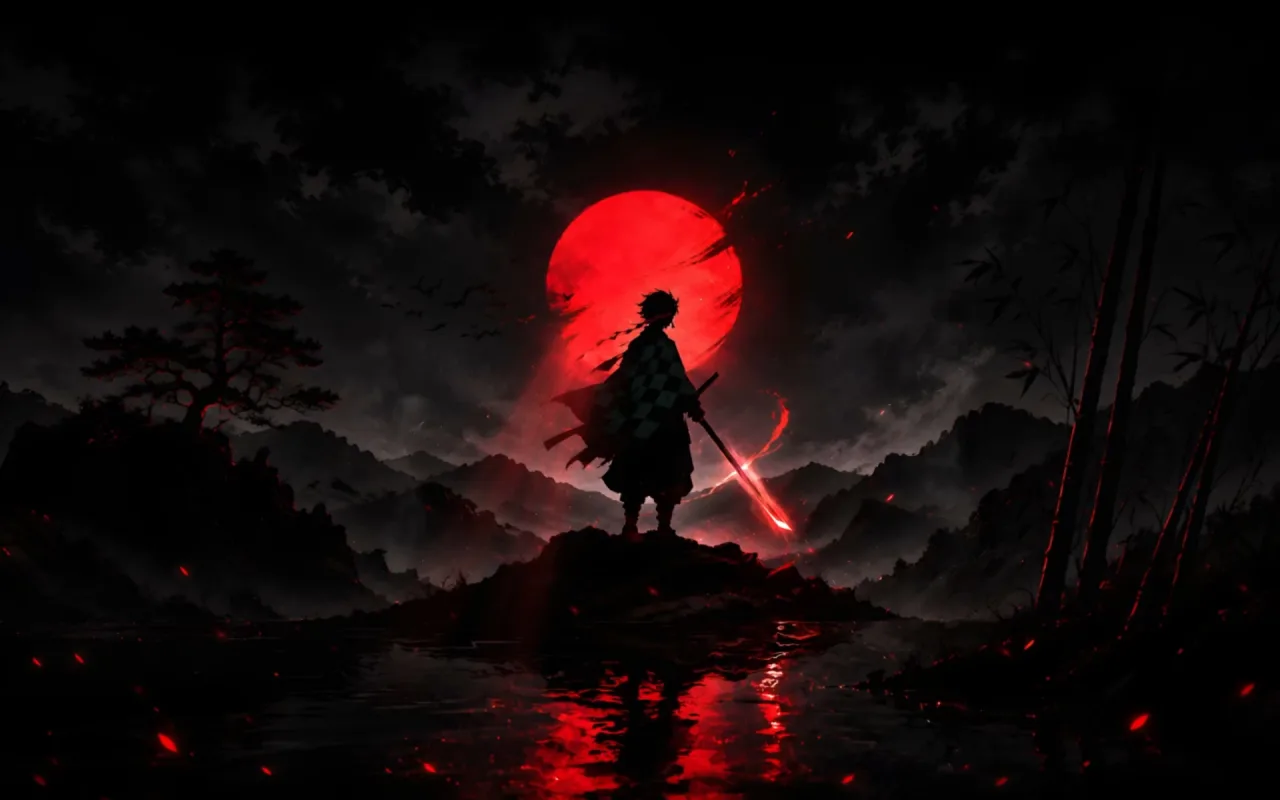 Tanjiro Under the Red Moon live wallpaper preview