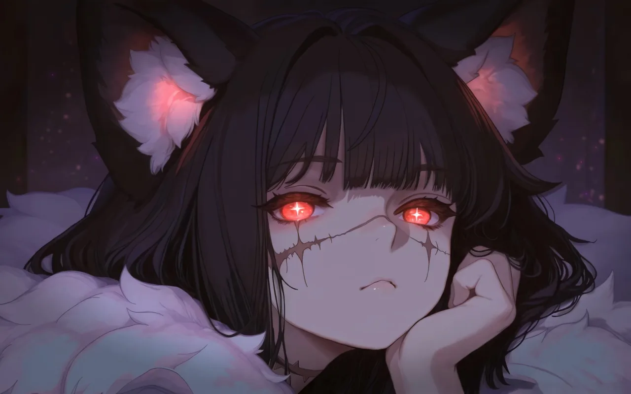 Neko Anime Girl Staring - 4K live wallpaper preview