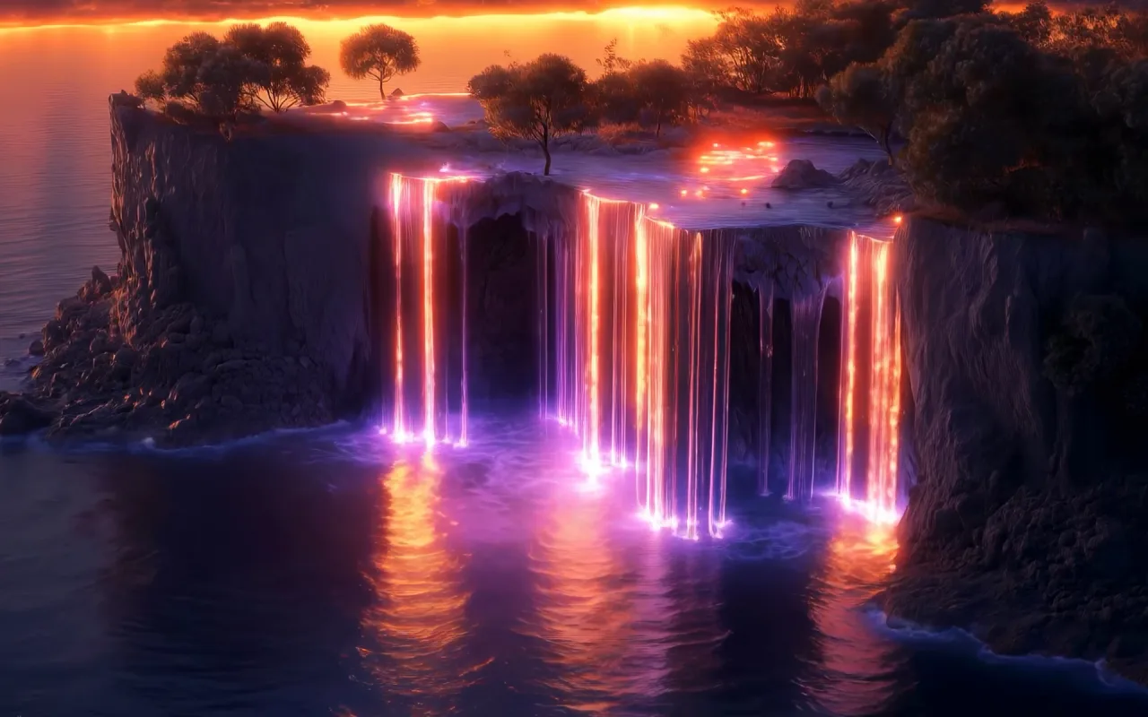 Neon Waterfall live wallpaper preview