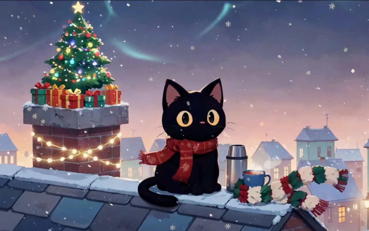 Kitty Snowy Christmas Night live wallpaper preview