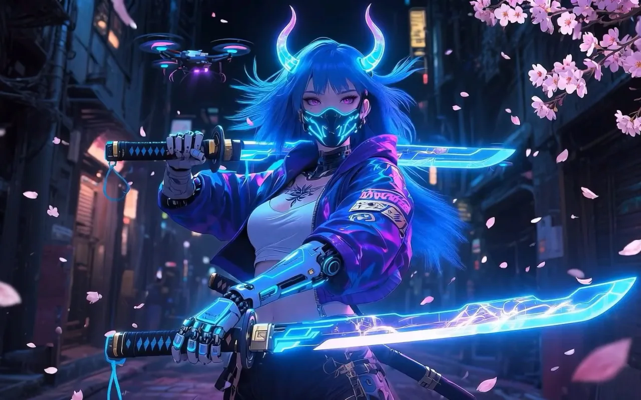 Cyber Neon Oni live wallpaper preview