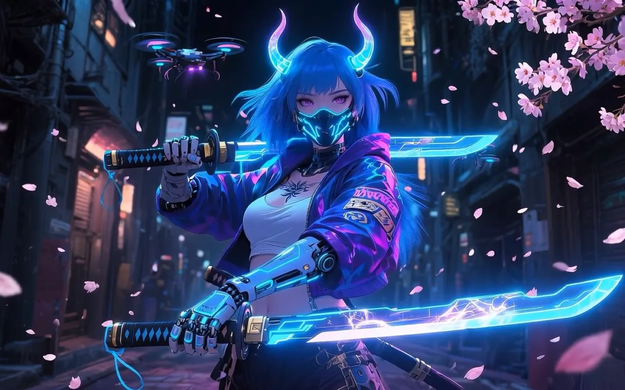Cyber Neon Oni live wallpaper preview