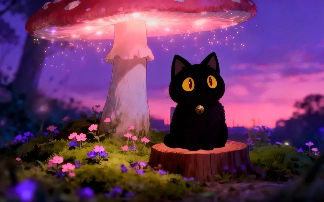 Kitty: Magical Forest Night live wallpaper preview