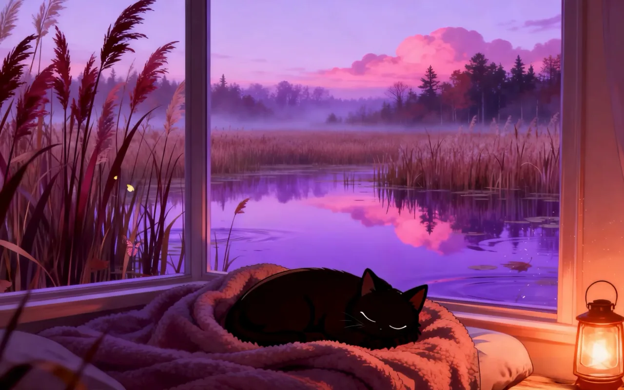 Sleepy Kitty by the Lake live wallpaper preview
