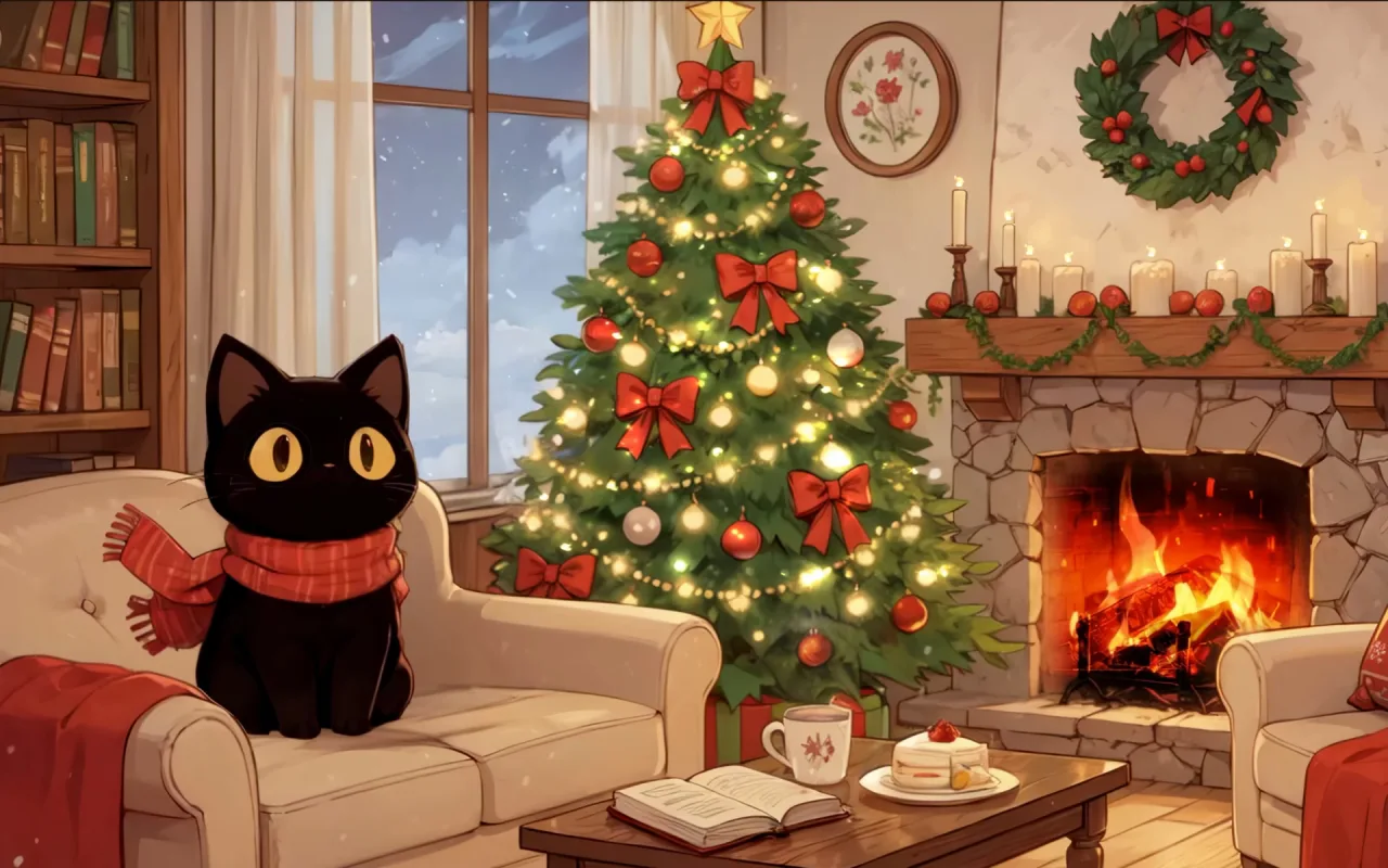 Cozy Christmas Morning Kitty live wallpaper preview