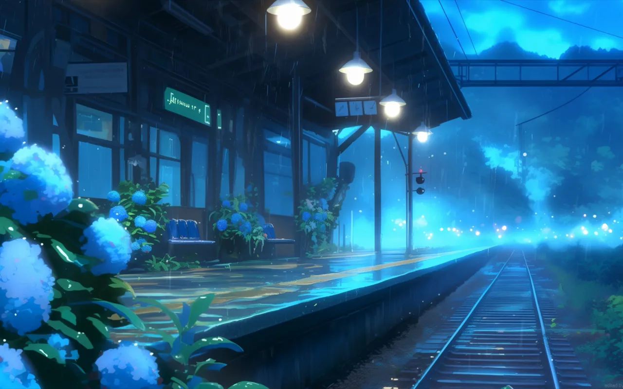 Rainy Japanese Train Station 4K live wallpaper preview