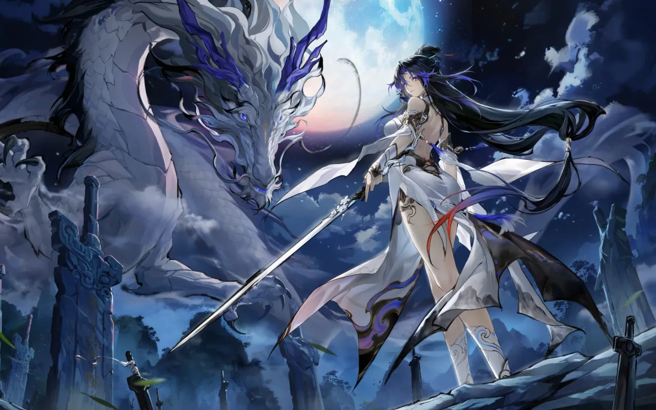 Moonlit Dragon and Warrior live wallpaper preview