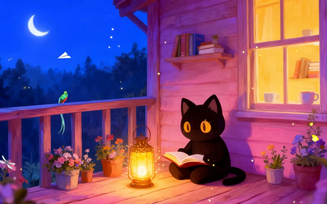 Late Night Reading On Balcony live wallpaper preview