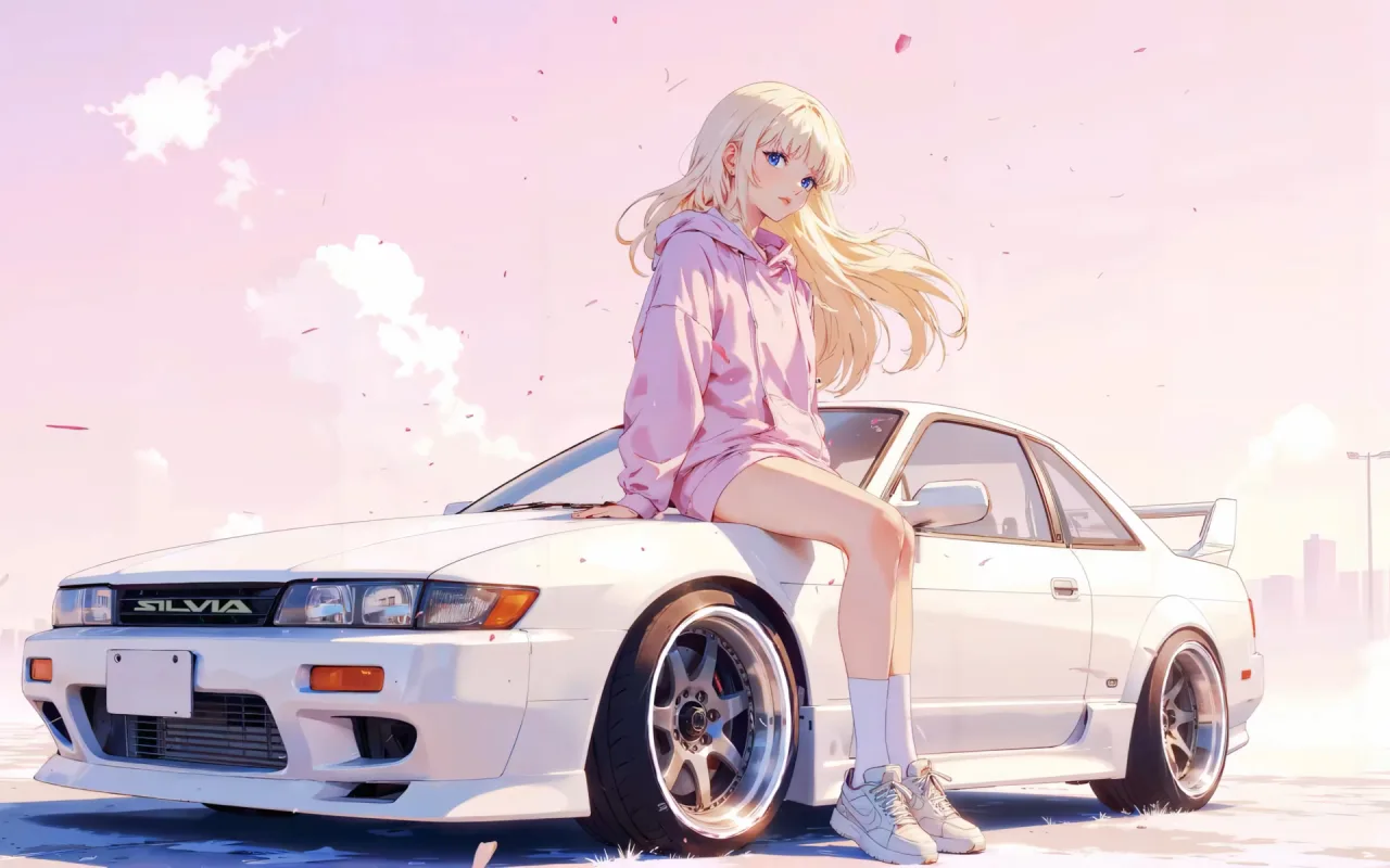 Pink Girl With Nissan Silvia live wallpaper preview