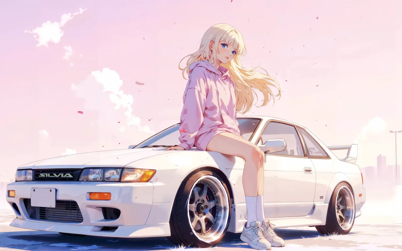 Pink Girl With Nissan Silvia live wallpaper preview
