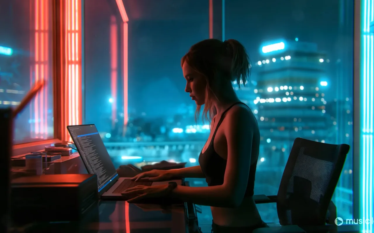 MusicLab - Neon Coding Girl live wallpaper preview