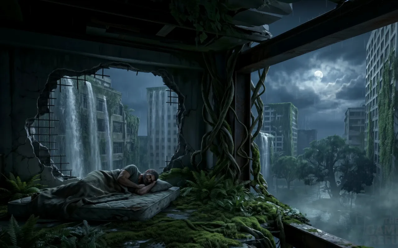 Joel Sleeping In Overgrown City live wallpaper preview