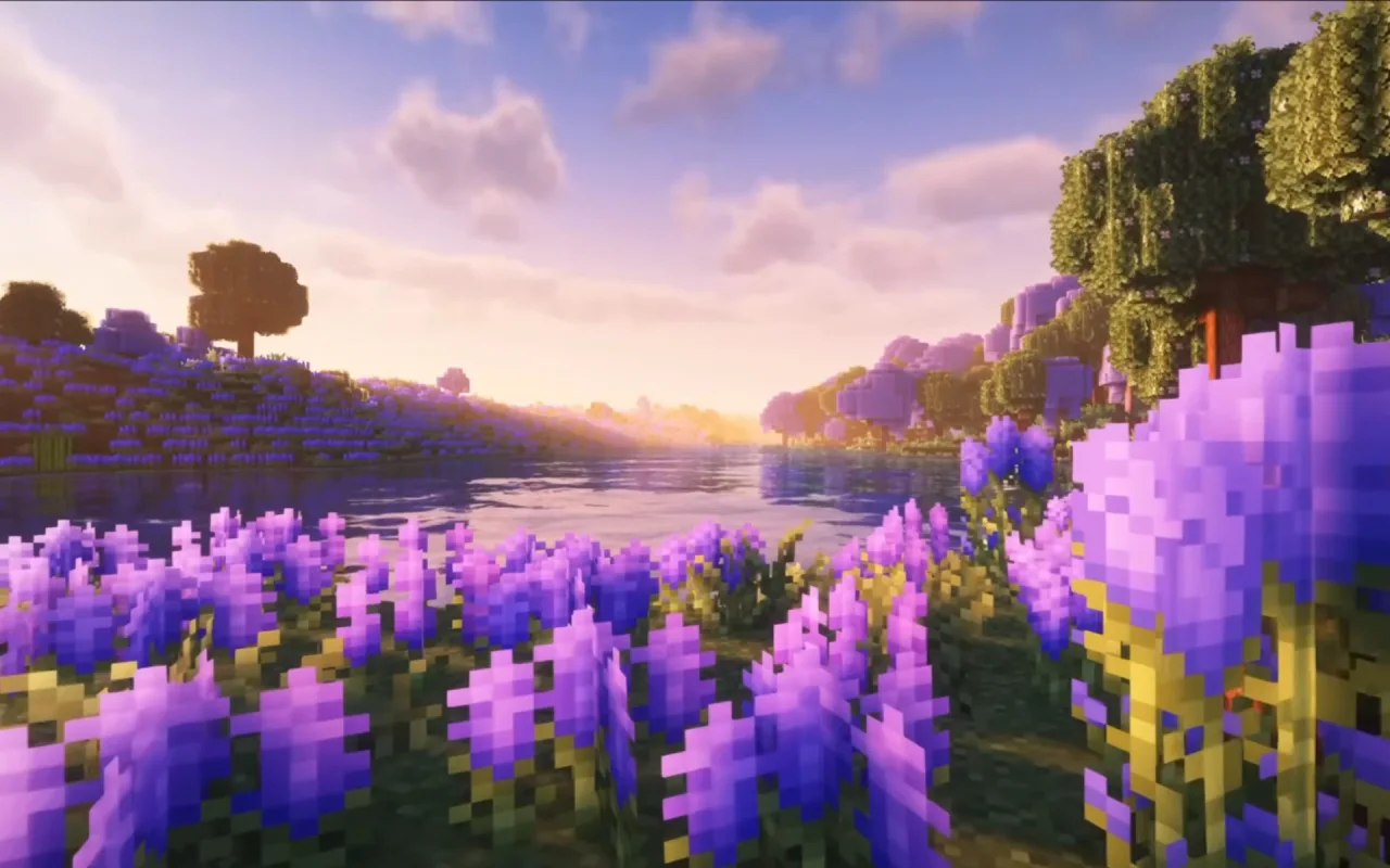 Minecraft Lavender Field Sunset live wallpaper preview
