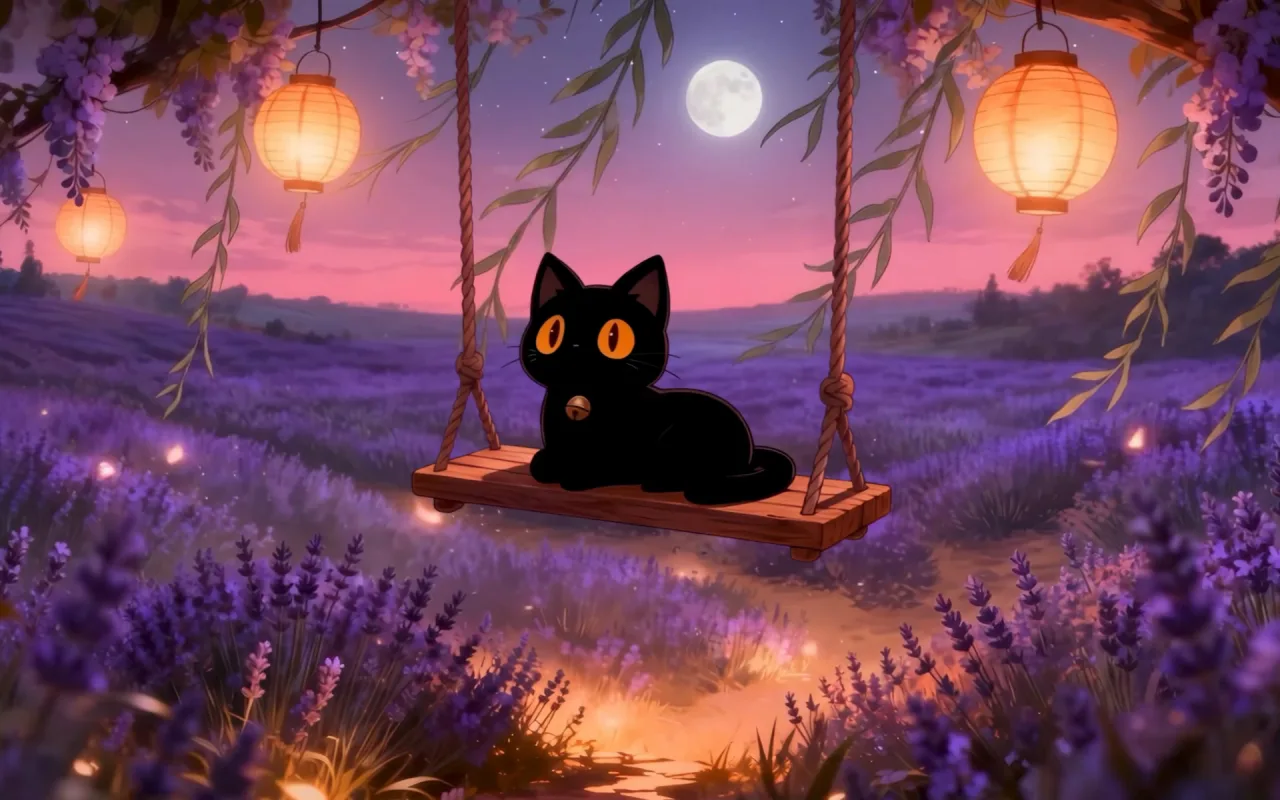 Kitty: Serene Moonlit Night live wallpaper preview