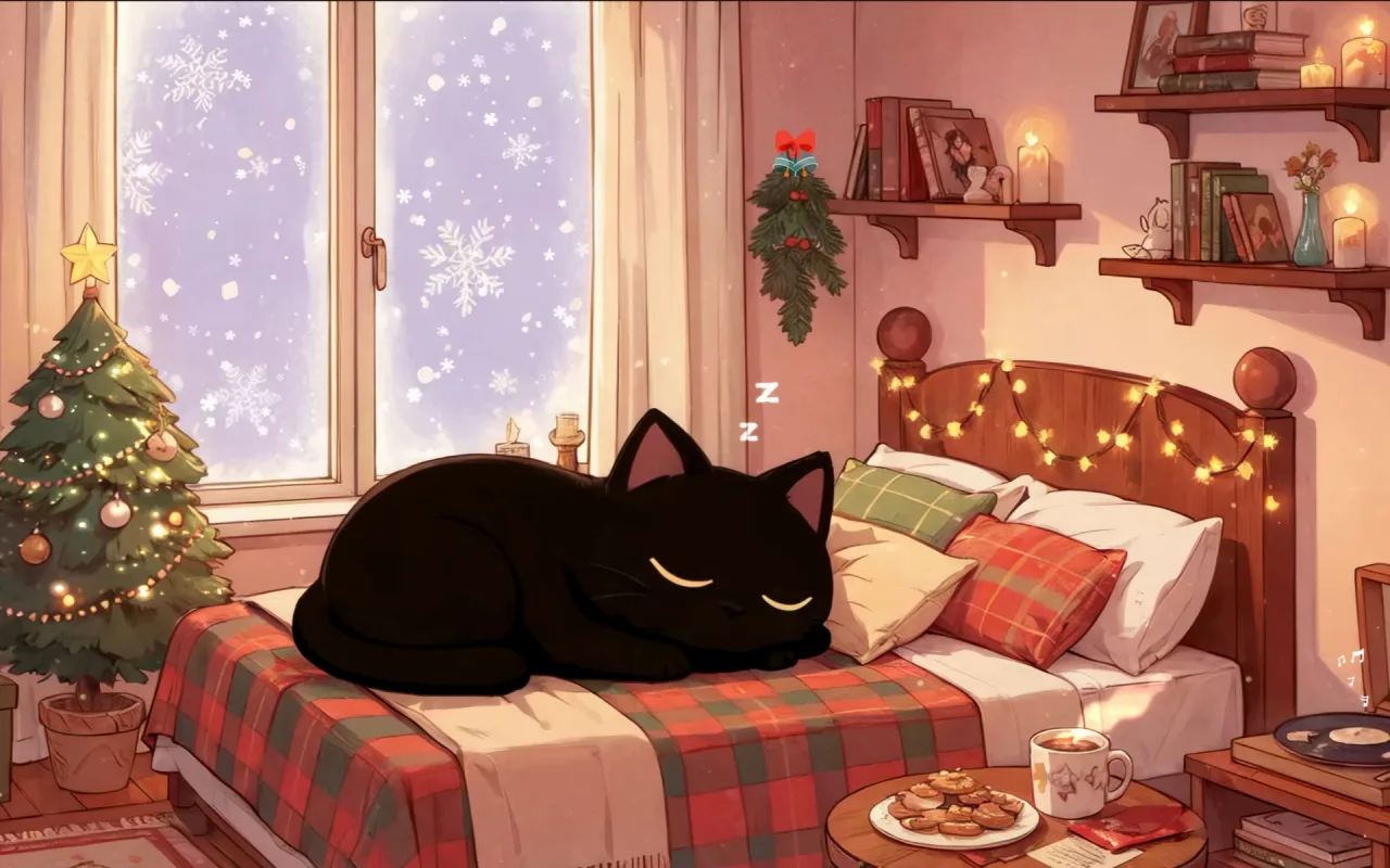 Sleepy Christmas Cat live wallpaper preview